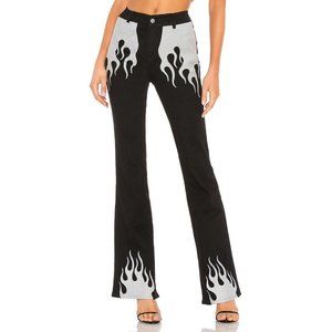 I.AM.GIA Black Embroidered Flame Wide Leg Flare Quinni Pants